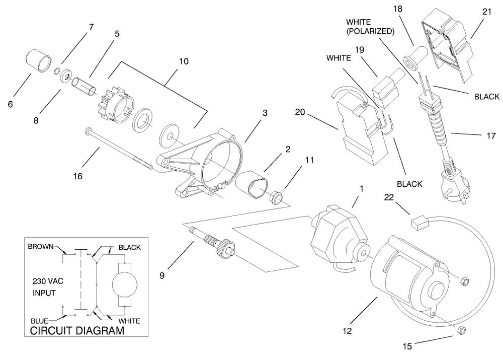 Motor & Switch Housing Assembly (230 Volt)(Model No. 38178) Diagram and Parts List for 38175 9900001 - 9999999 Toro Snow Blower