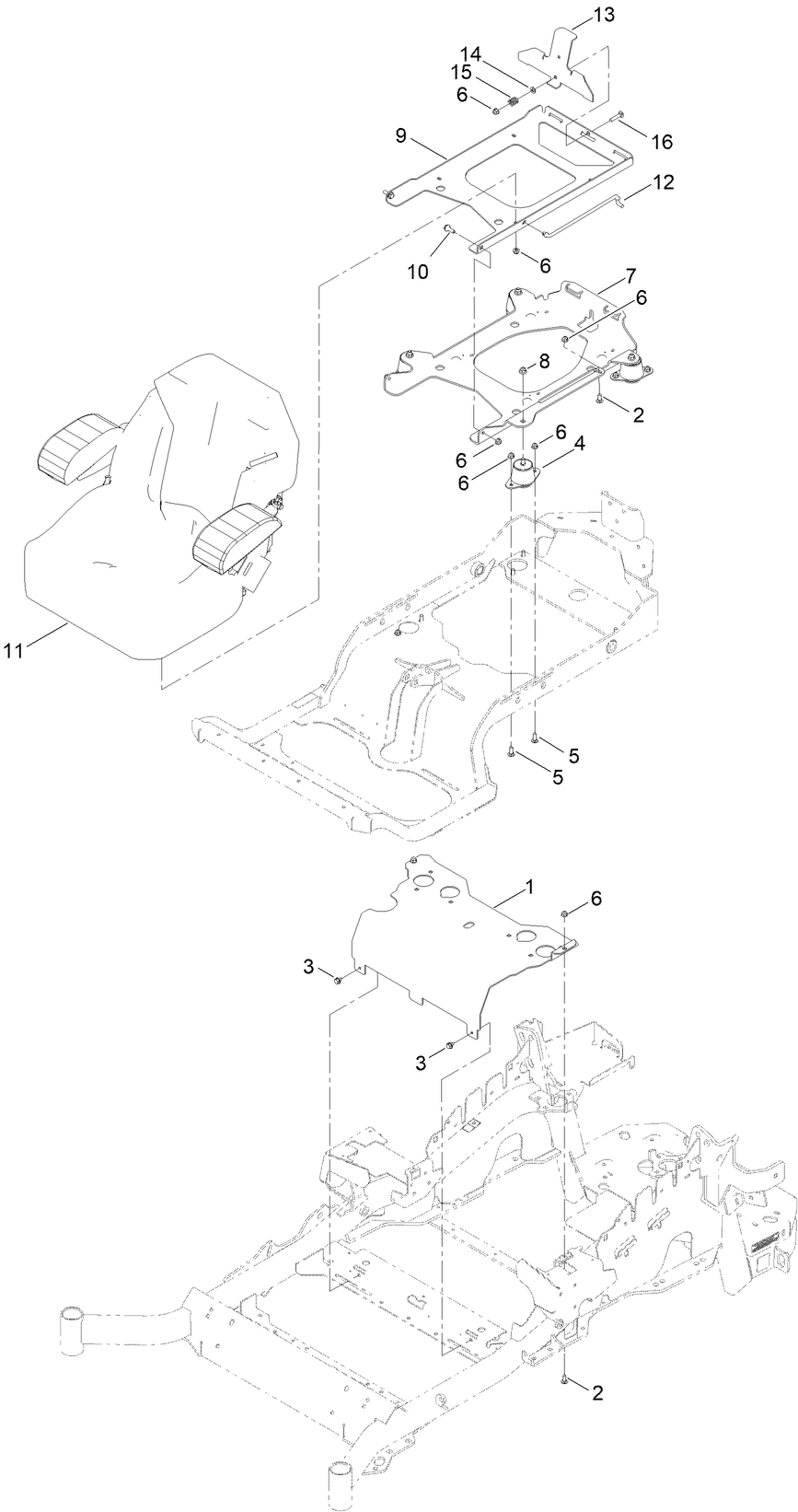 Seat Mounting Assembly Diagram and Parts List for 72951 414086163 - 999999999 Toro Lawn Tractor