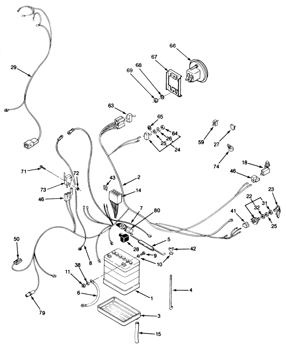 Electrical System Assembly Diagram and Parts List for R2-12O501 1000001 - 1999999 Toro Lawn Tractor