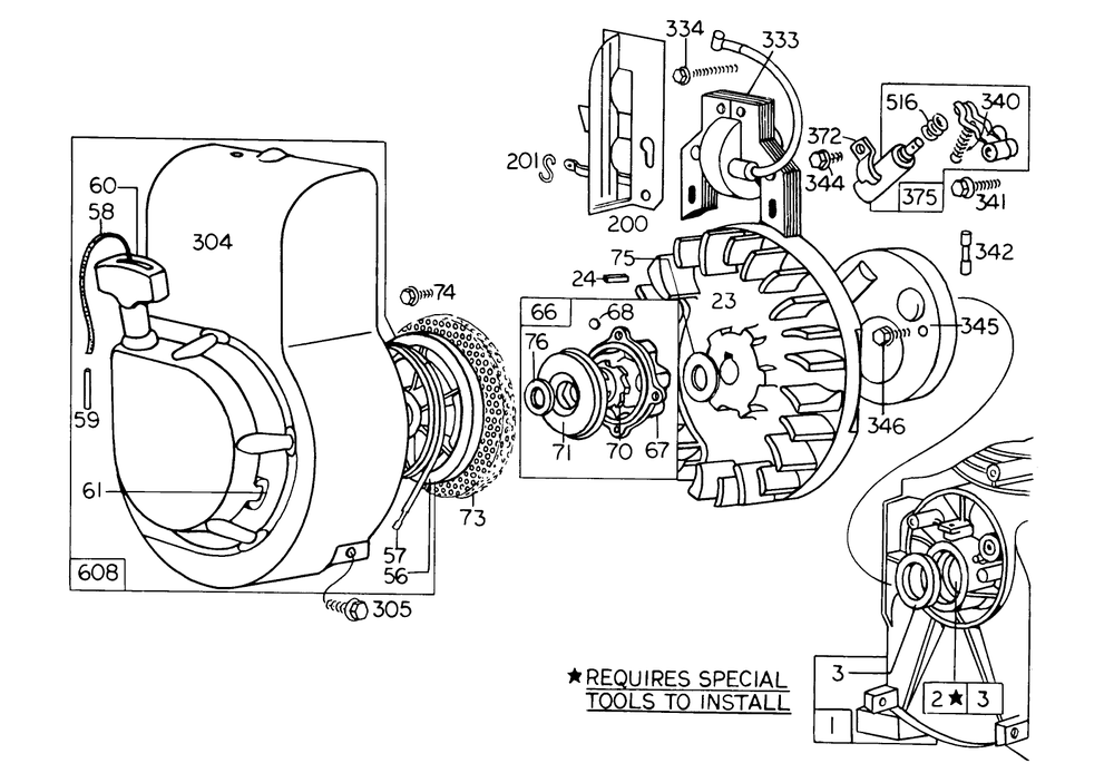Rewind Starter Assembly Diagram and Parts List for 10121 3000001 - 3999999 Toro Lawn Mower