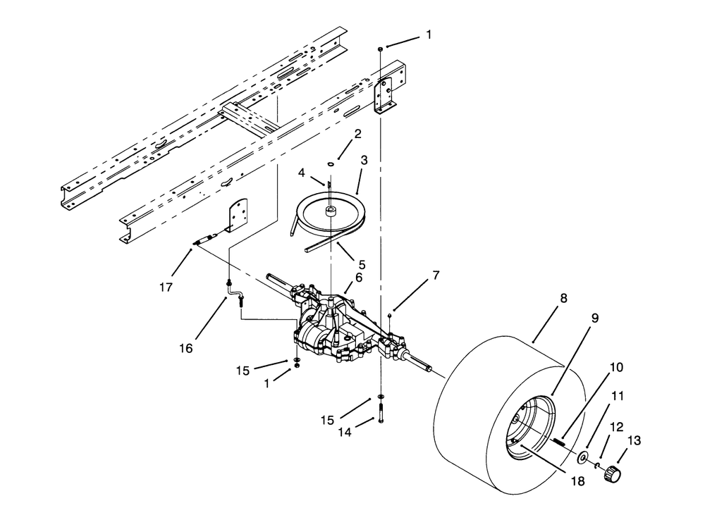 Transaxle Assembly Diagram and Parts List for 71184 6900001 - 6999999 Toro Lawn Tractor