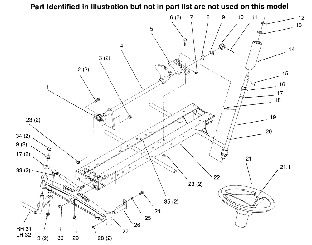 Frame Steering Diagram and Parts List for 73402 6900001 - 6999999 Toro Lawn Tractor