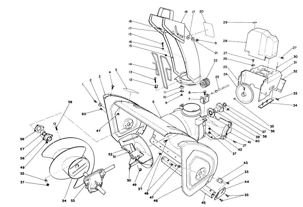 Housing & Chute Assembly Diagram and Parts List for 38565 9000001 - 9999999 Toro Snow Blower