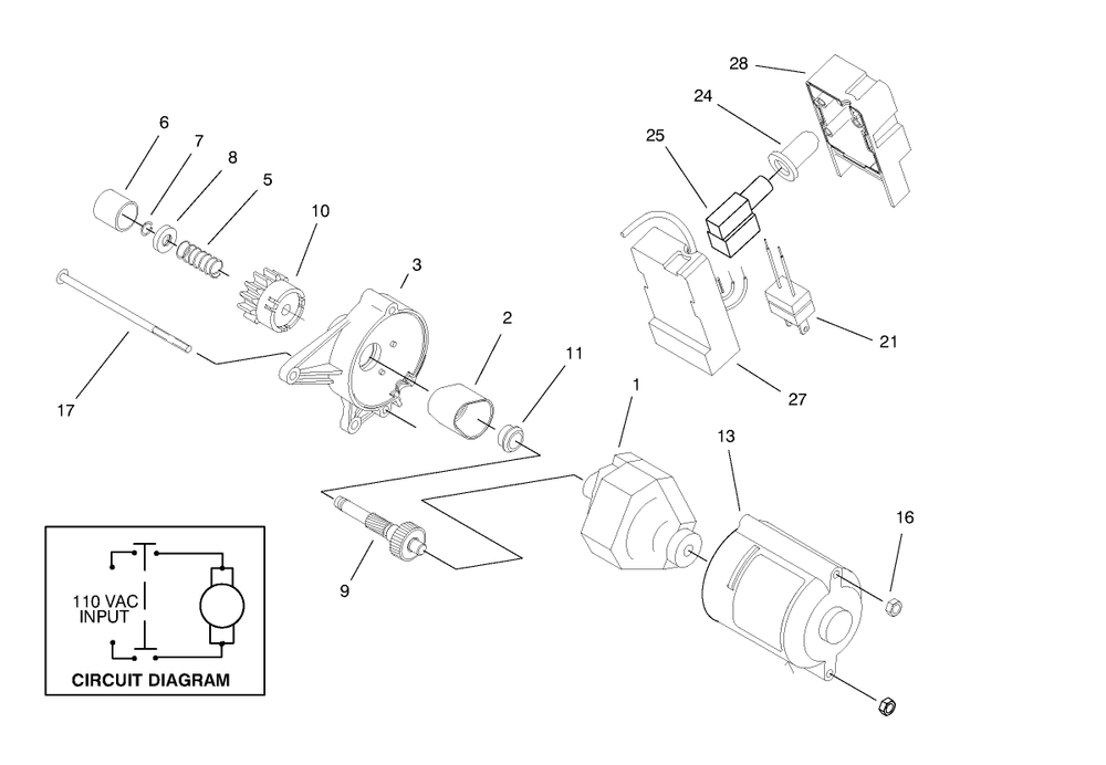 Starter Motor & Switch Housing Diagram and Parts List for 38176 8900001 - 8999999 Toro Snow Blower