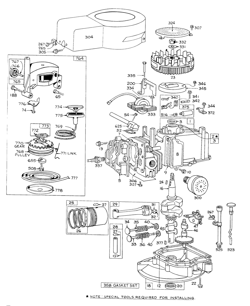Engine Briggs & Stratton Model No. 92908-1129-01 For 21" Hand Propelled Model No. 16111 Diagram and Parts List for 16000 1000001 - 1999999 Toro Lawn Mower