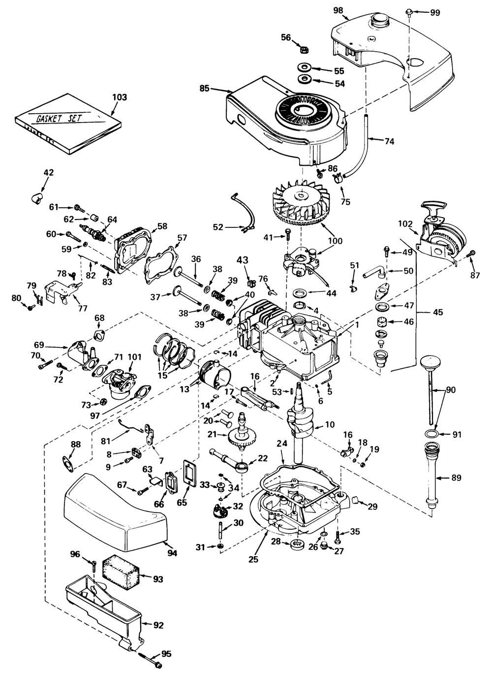 Engine Tecumseh Model No. Tnt 100-10052a Diagram and Parts List for 20407 7000001 - 7999999 Toro Lawn Mower