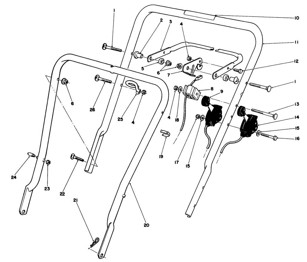 Handle Assembly Diagram and Parts List for 16785 5000001 - 5999999 Toro Lawn Mower