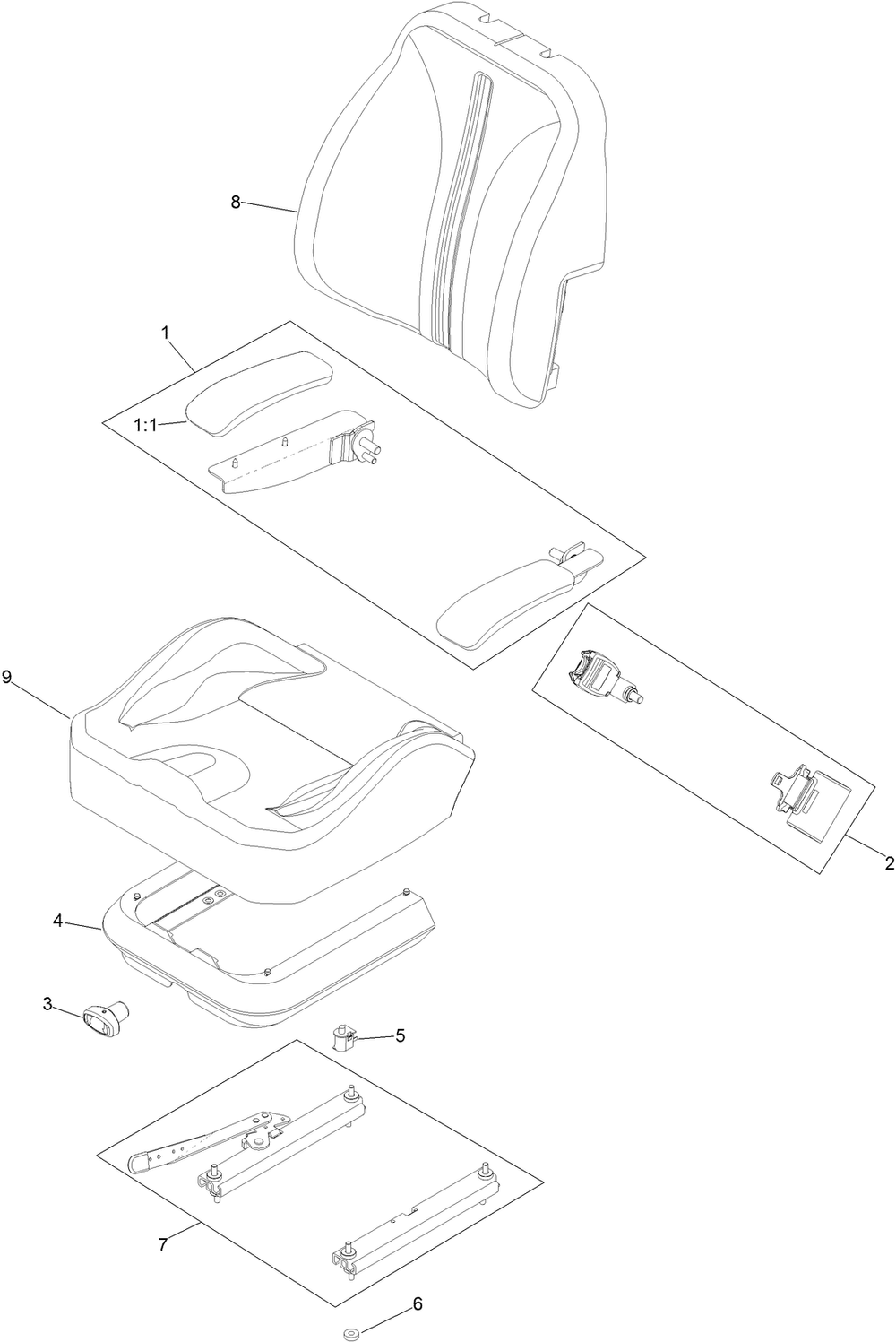Seat Assembly Diagram and Parts List for 74492 407623893-999999999 Toro Lawn Tractor