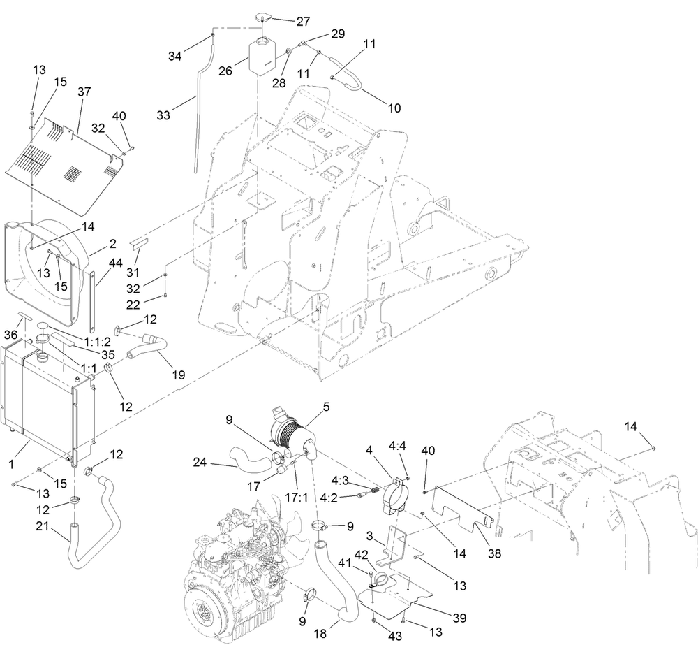 Radiator And Air Cleaner Assembly Diagram and Parts List for 22327HD 401900000 - 401999999 Toro Lawn Tractor Accessories
