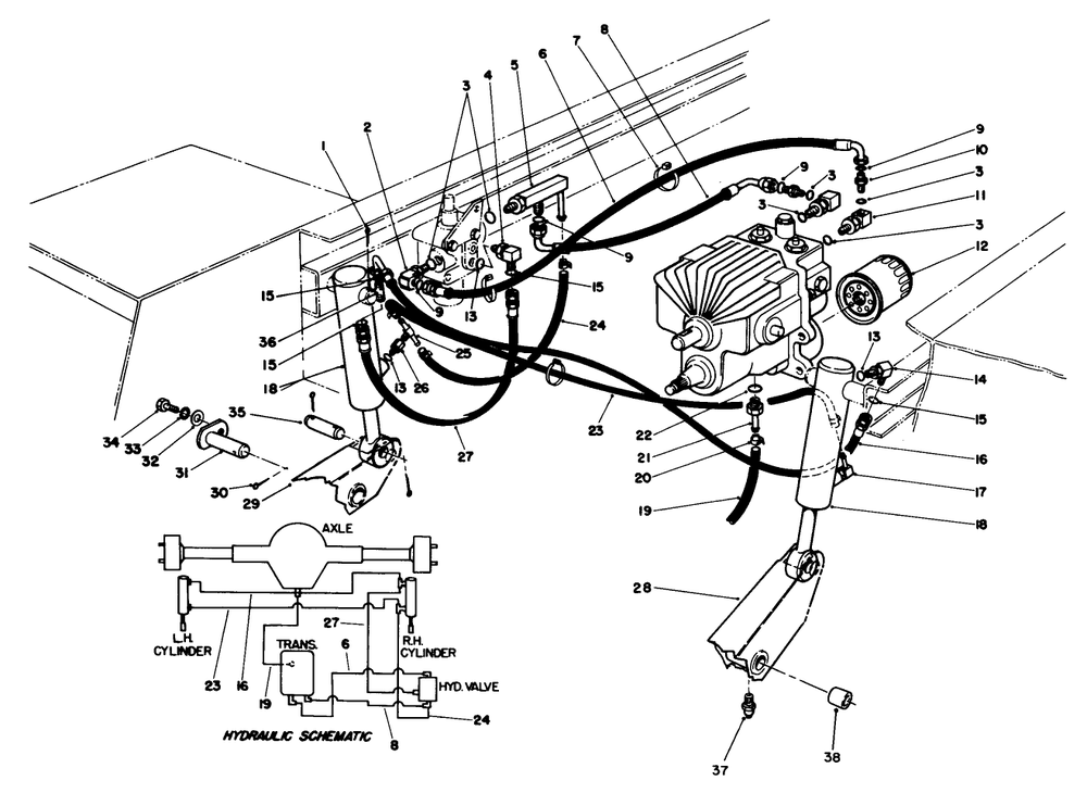 Hydraulic Valve & Liftarm Cylinders Diagram and Parts List for 30798 0000001 - 0999999 Toro Lawn Tractor