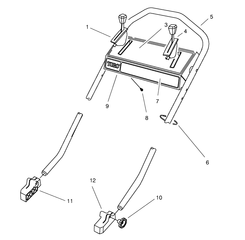 Handle Assembly Diagram and Parts List for 26632 7900001 - 7999999 Toro Lawn Mower