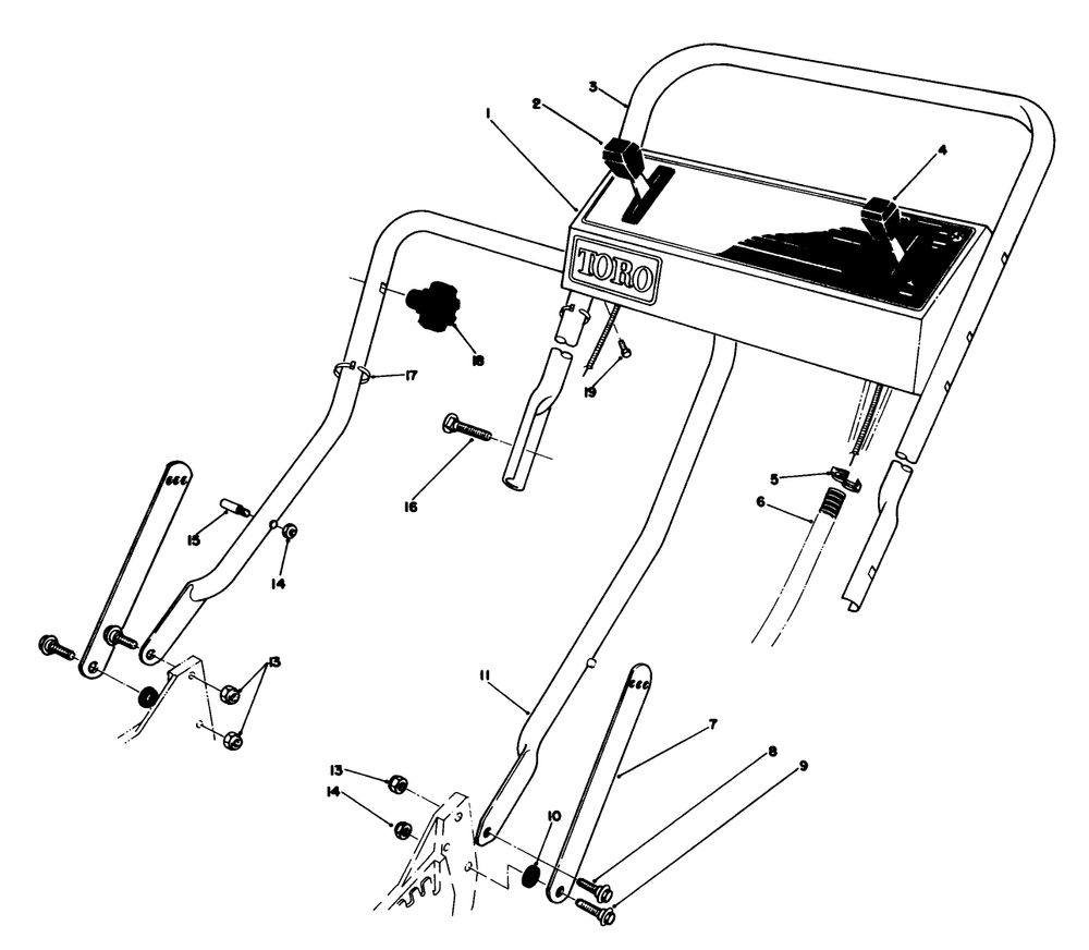 Handle Assembly Diagram and Parts List for 20632 9000001 - 9999999 Toro Lawn Mower