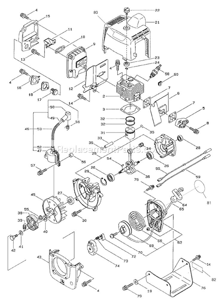 Engine Assembly Diagram and Parts List for 53002 890001-895000 - 1998 Toro Trimmer