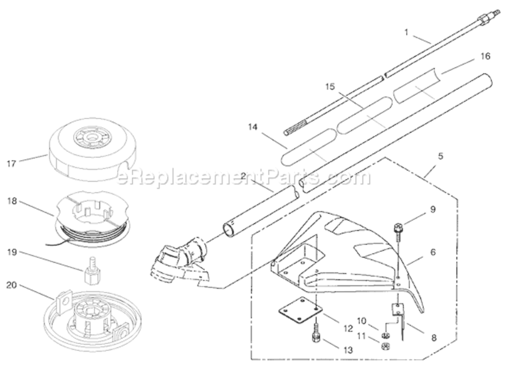Shaft And Shield Assembly Diagram and Parts List for 53003 895001-8999991998 Toro Trimmer