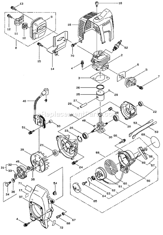 Engine Assembly Diagram and Parts List for 53009 990001-9999991999 Toro Trimmer