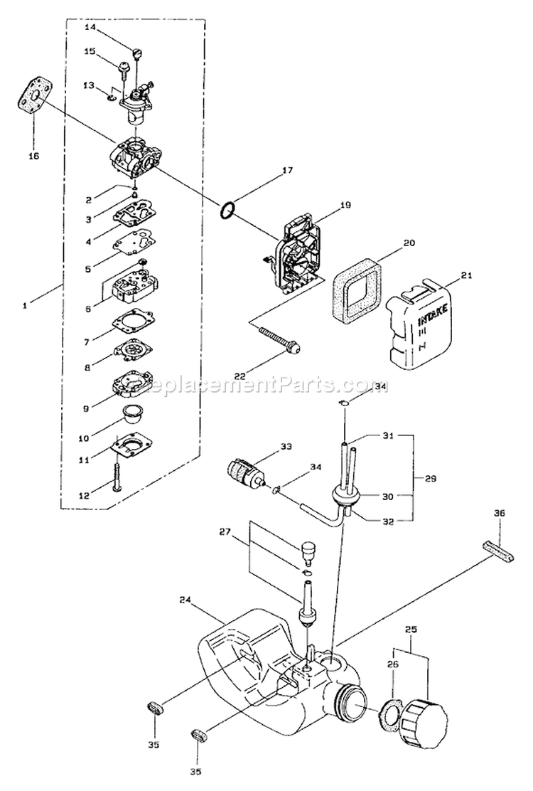 Carburetor And Fuel Assembly Diagram and Parts List for 53010 790001-799999 - 1997 Toro Trimmer