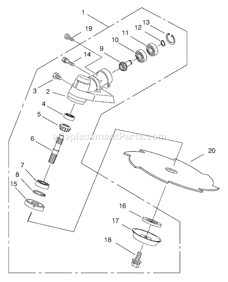 Gearcase Assembly Diagram and Parts List for 53021 900001-999999 - 1999 Toro Trimmer