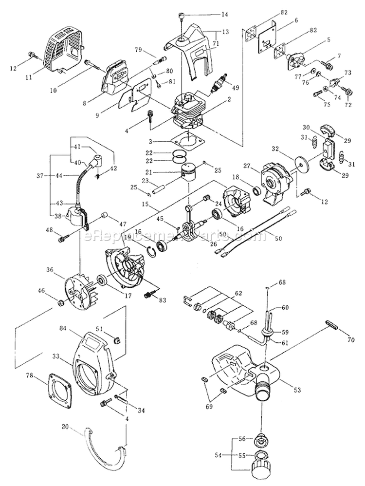 Engine Assembly Diagram and Parts List for 53040 7900001-7999999 - 1997 Toro Trimmer