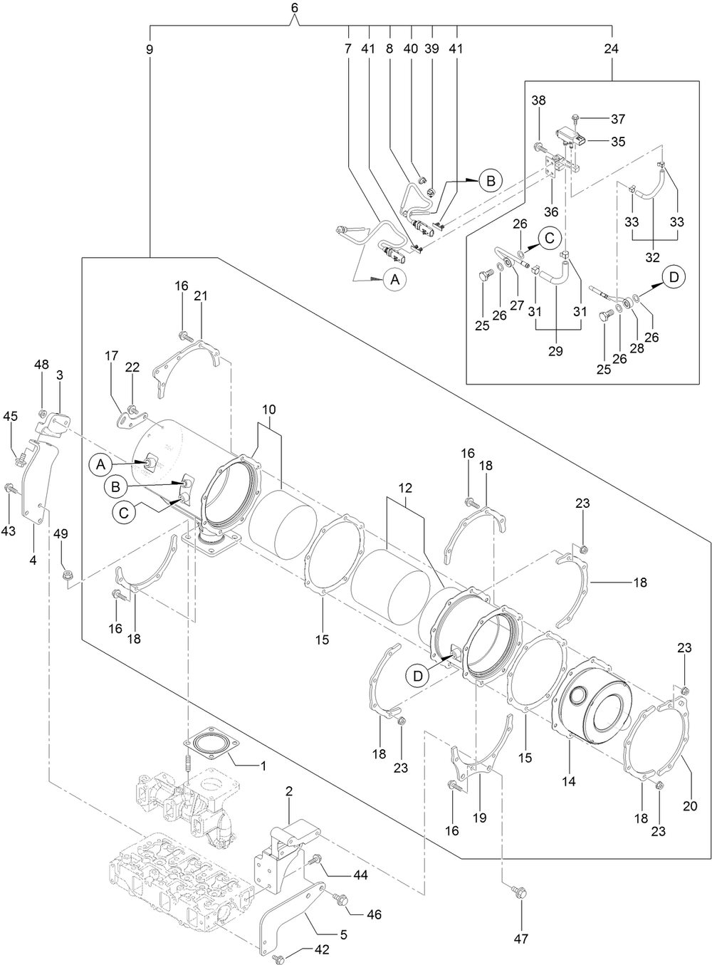 Diesel Particulate Filter Assembly Diagram and Parts List for 25403 400000000 - 401399999 Toro Lawn Tractor Accessories