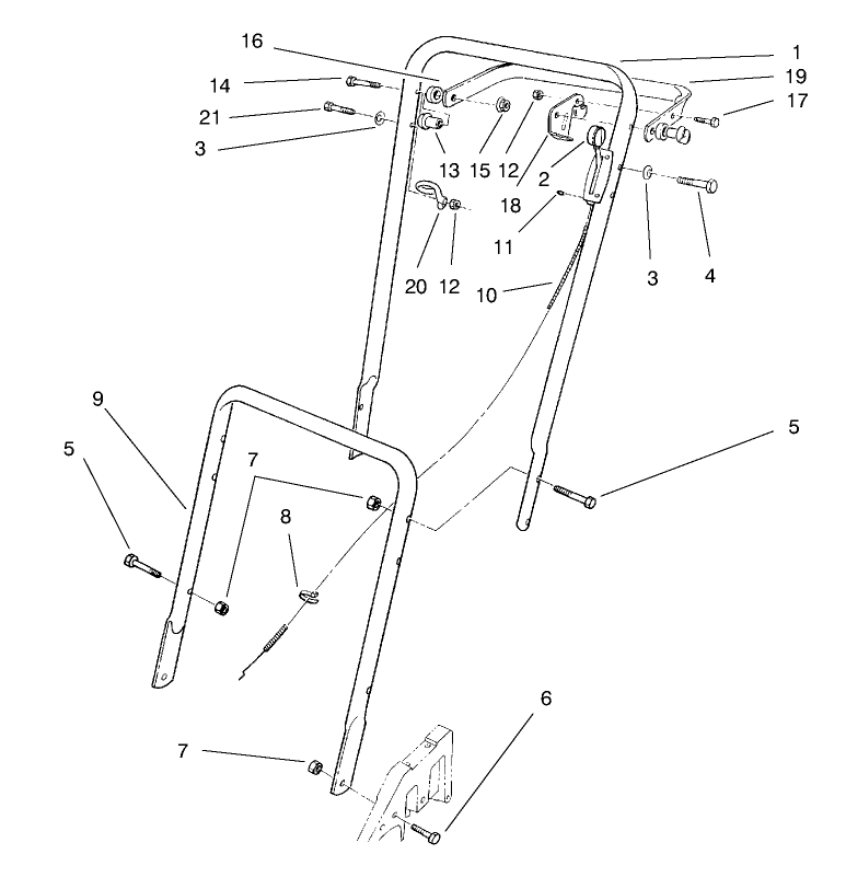 Handle Assembly Diagram and Parts List for 22026 8900001 - 8999999 Toro Lawn Mower