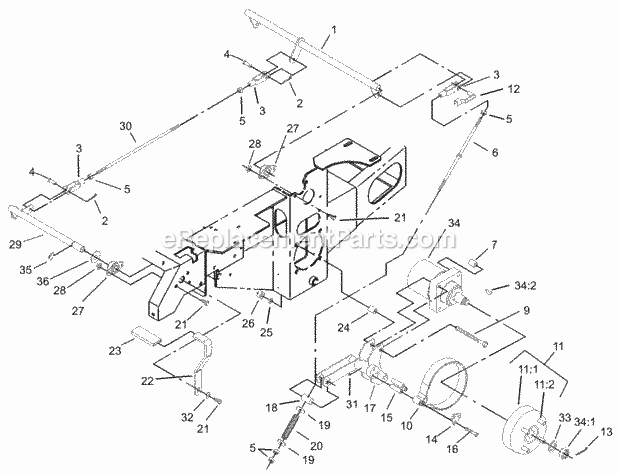 Parking Brake System Assembly Diagram and Parts List for 74199 230000001-230999999 Toro Lawn Mower