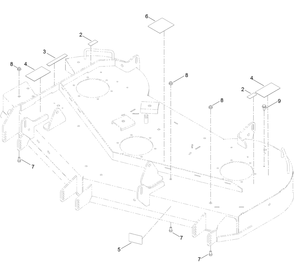 54 Inch Deck And Decal Assembly Diagram and Parts List for 74882 315000001 - 315999999 Toro Lawn Tractor