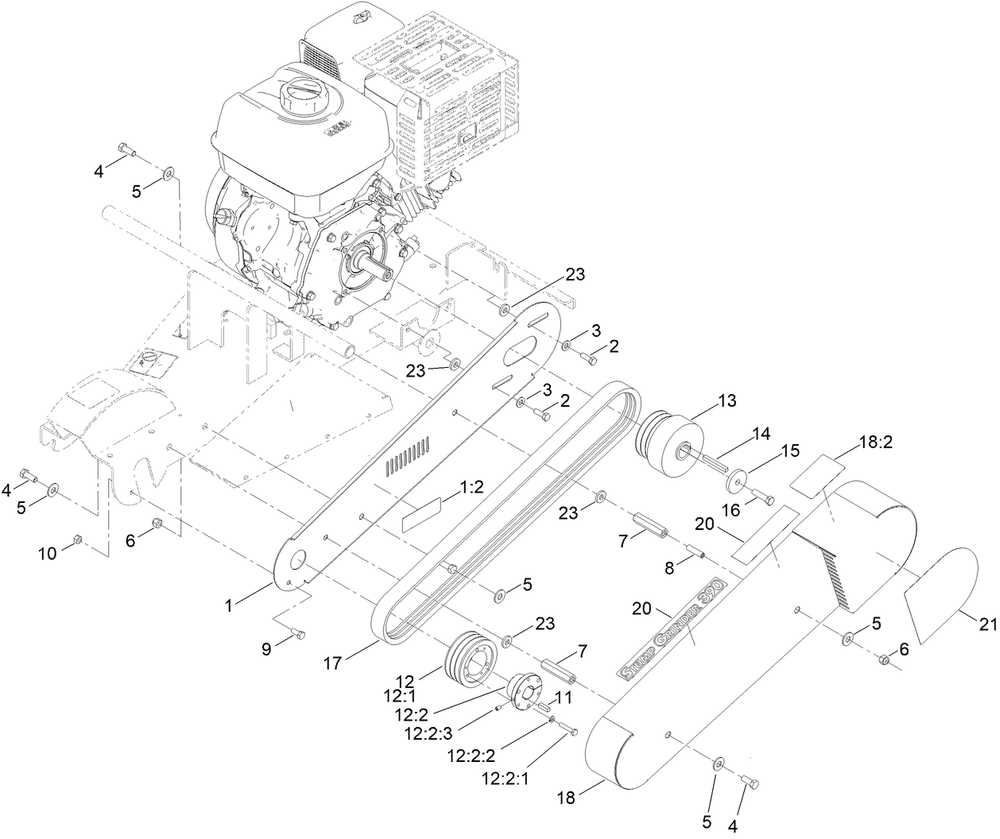 Belt Drive Assembly Diagram and Parts List for 22615HD 407000000 - 412999999 Toro Stump Grinder