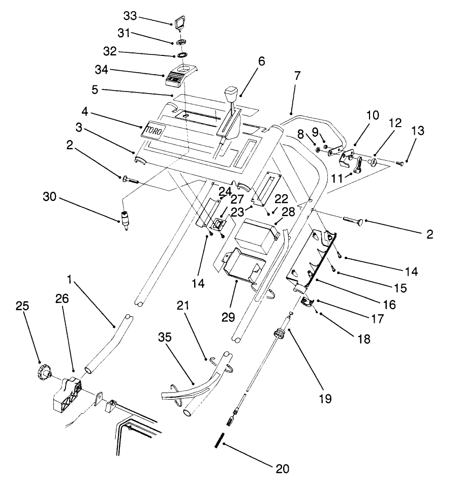 S.P. Handle Assembly Diagram and Parts List for 20926B 1000001 - 1999999 Toro Lawn Mower