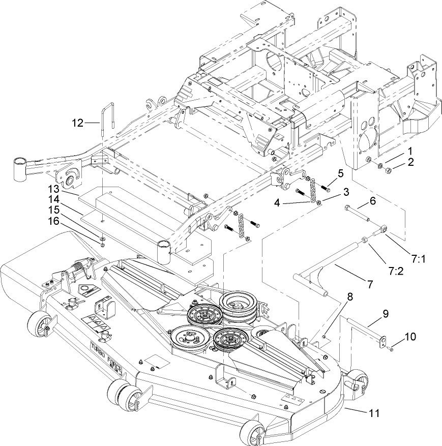Deck Connection Assembly Diagram and Parts List for 74268TE (260000001-260999999)(2006) Toro Lawn Mower