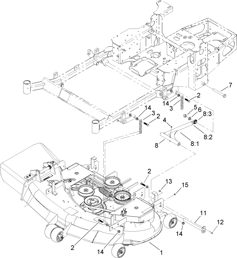 Deck Connection Assembly Diagram and Parts List for 74411TE (250000001-250999999)(2005) Toro Lawn Mower