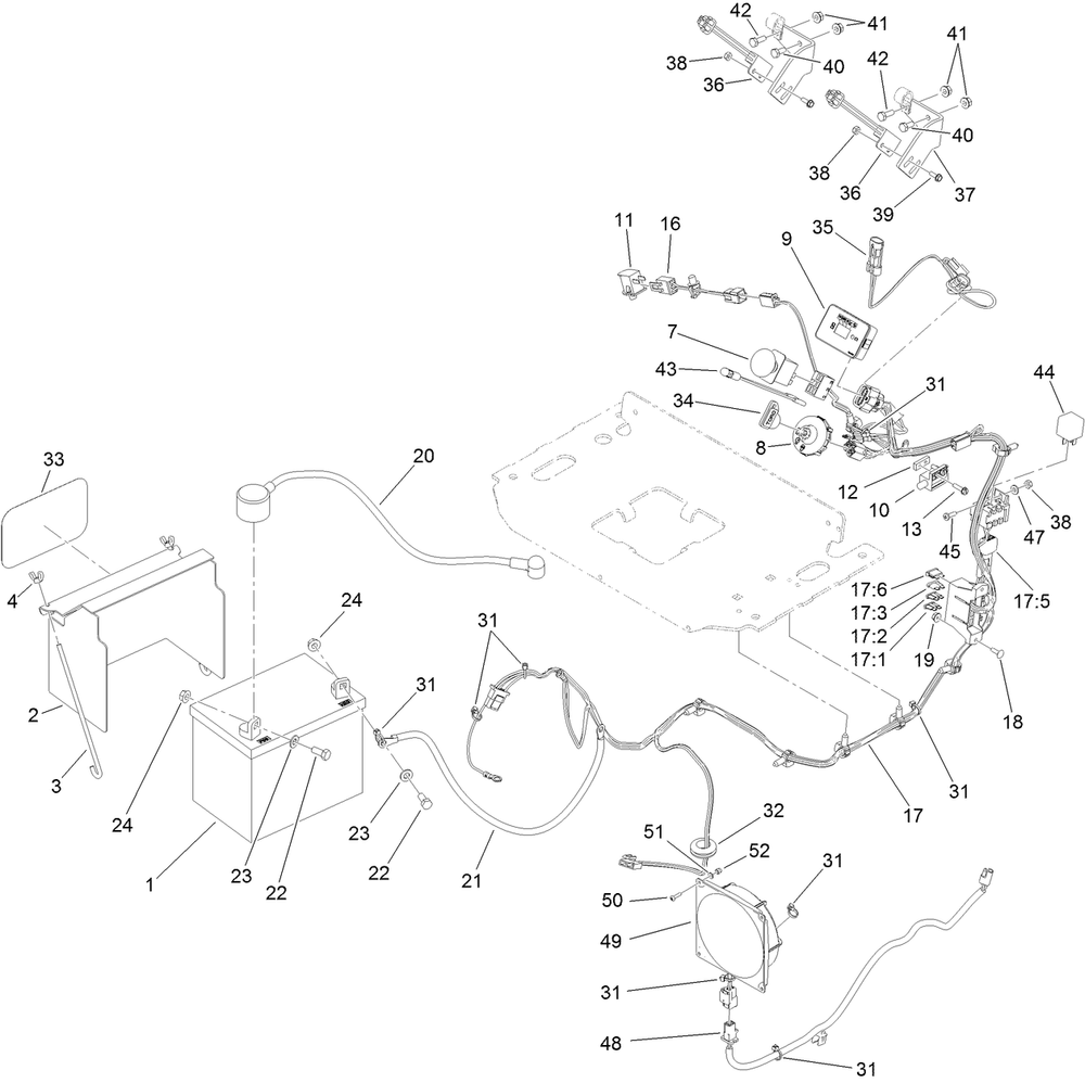 Electrical Assembly Diagram and Parts List for 74583 (314000001-314999999)(2014) Toro Lawn Mower