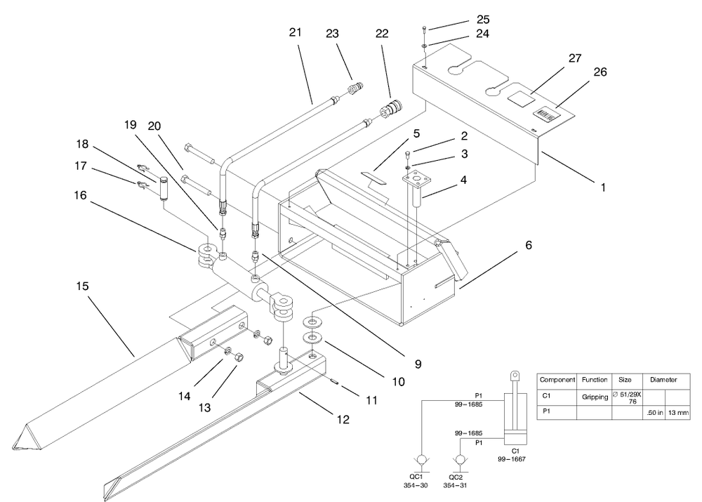Tree Forks Assembly Diagram and Parts List for 22438 990001 - 999999 Toro Lawn Tractor Accessories