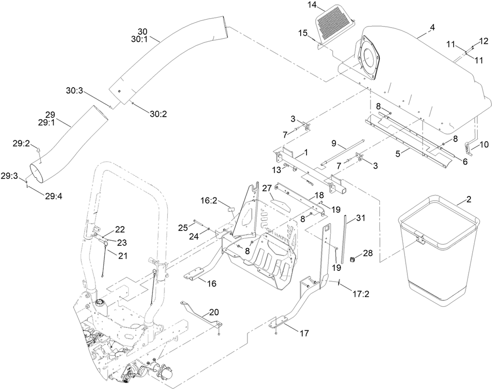 Bagger And Hood Assembly Diagram and Parts List for 78481 407090000-999999999 Toro Lawn Tractor