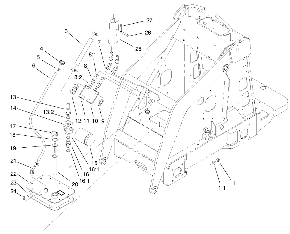 Hydraulic Tank Assembly Diagram and Parts List for 22305 991008 - 999999 Toro Lawn Tractor Accessories