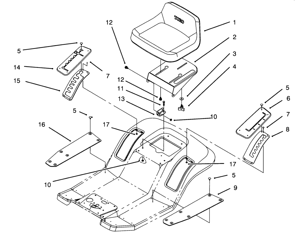Seat Assembly Diagram and Parts List for 71200 5900001 - 5910000 Toro Lawn Tractor