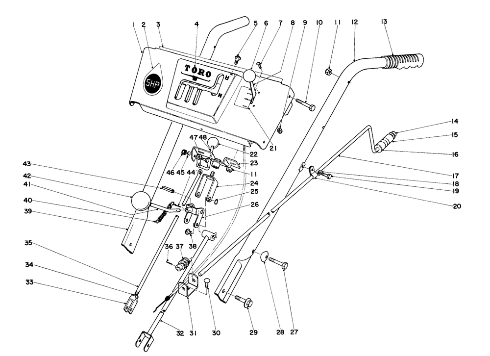 Handle Assembly Diagram and Parts List for 31626 1000001 - 1999999 Toro Snow Blower