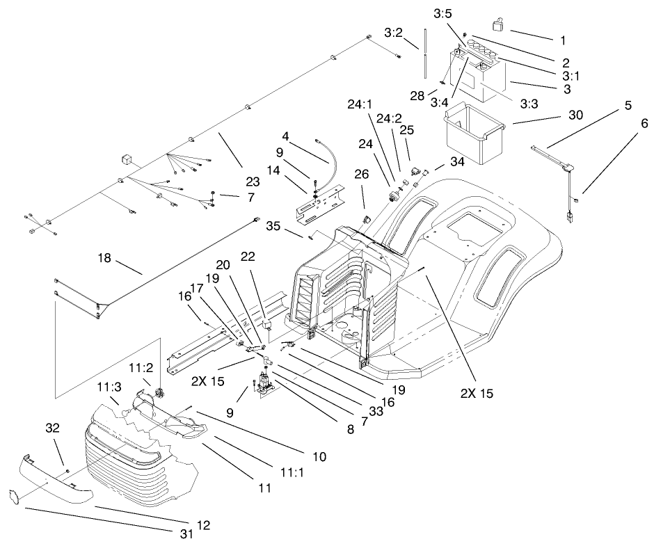 Electrical Components Assembly Diagram and Parts List for 71197 9900001 - 9999999 Toro Lawn Tractor