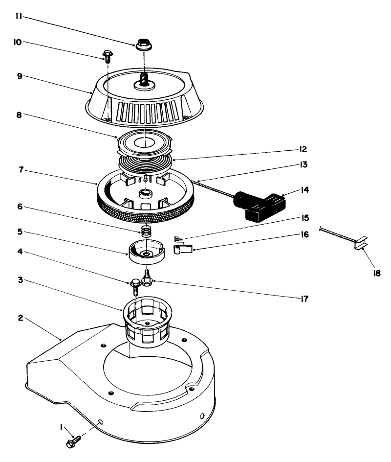 Recoil Starter Assembly Diagram and Parts List for 38180 9000001 - 9999999 Toro Snow Blower