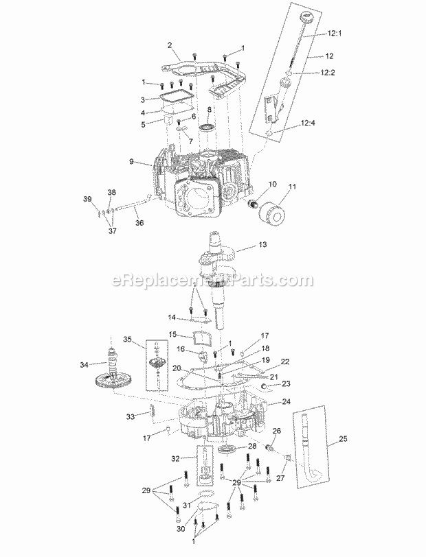 Crankcase And Crankshaft Assembly Engine Asse Diagram and Parts List for 74797 315000001-315999999 Toro Lawn Mower