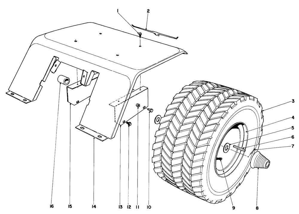 Rear Tire And Fender Assembly Diagram and Parts List for 55152 0000001 - 0999999 Toro Lawn Tractor