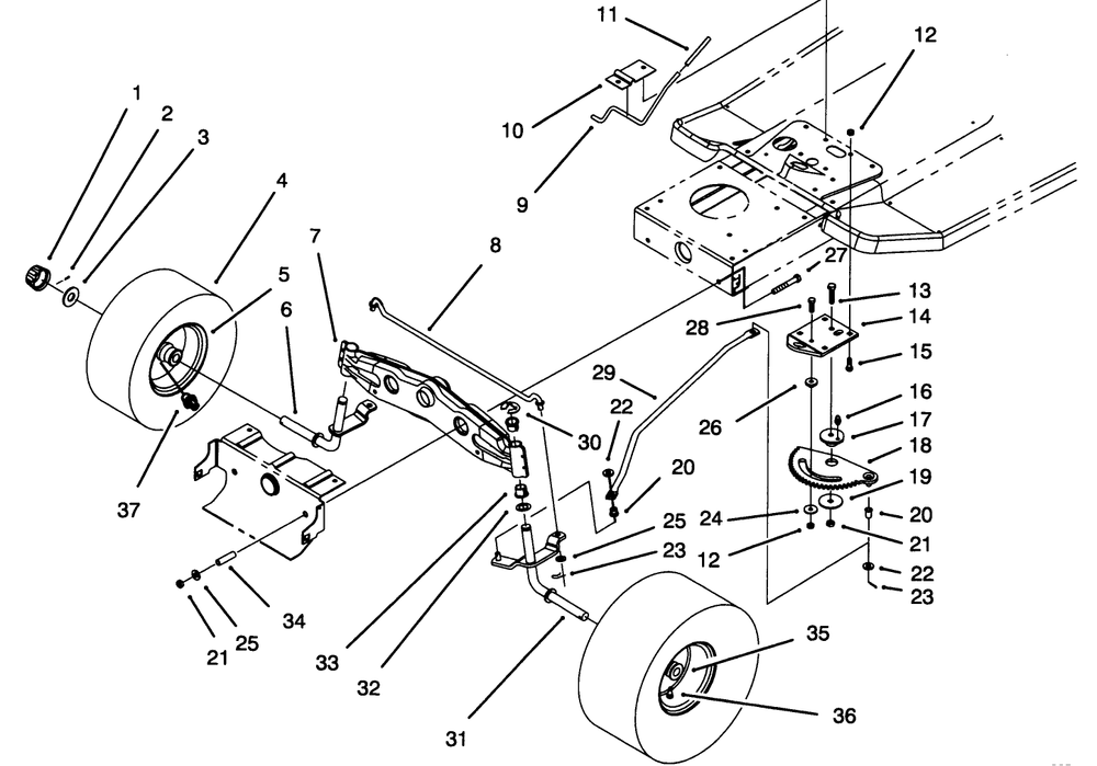 Front Axle Assembly Diagram and Parts List for 71202 4900001 - 4999999 Toro Lawn Tractor