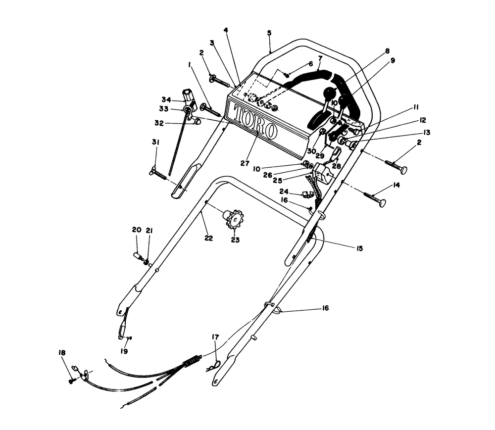 Handle Assembly Diagram and Parts List for 16771 4000001 - 4999999 Toro Lawn Mower