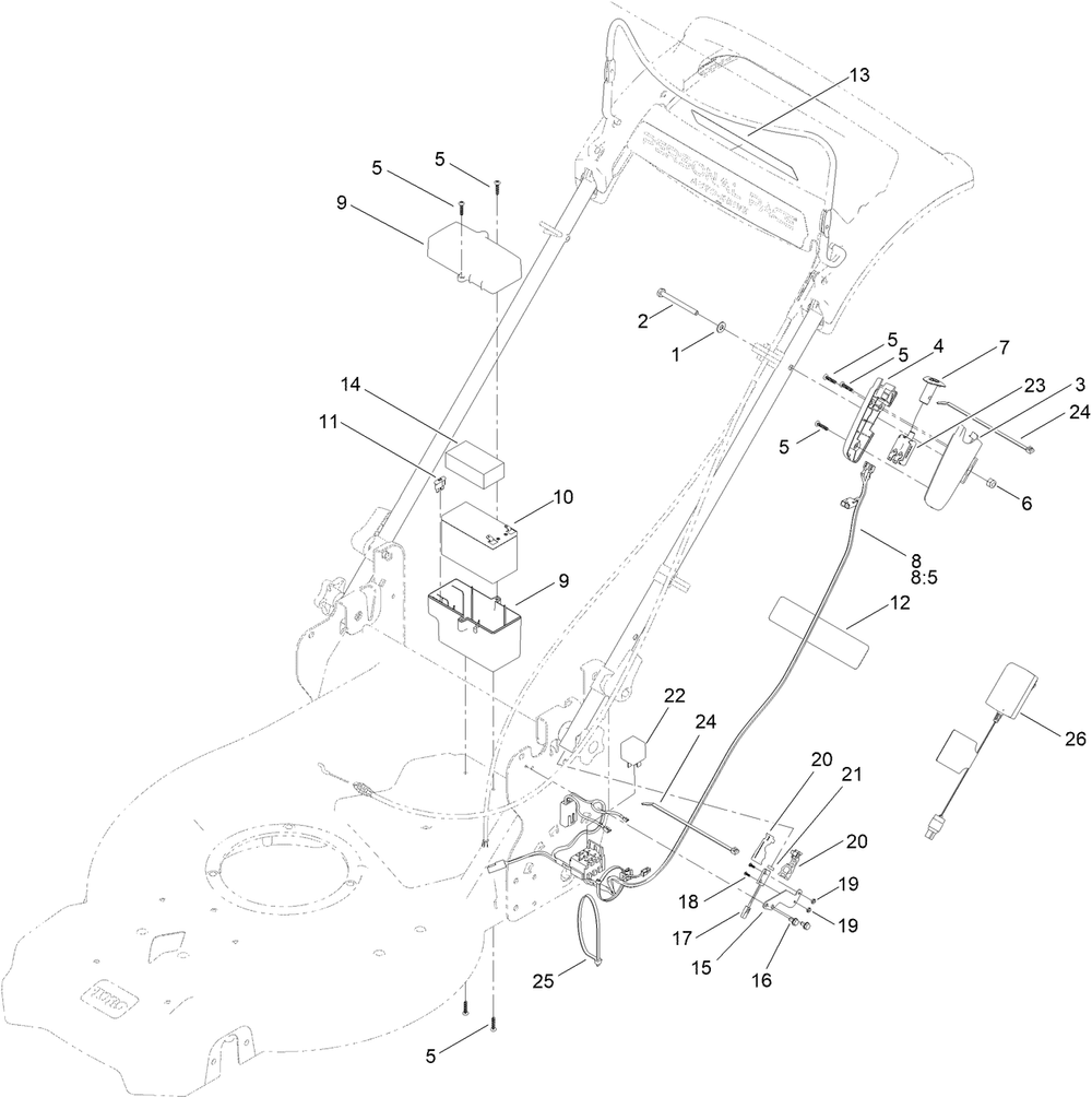 Electric Start Assembly Diagram and Parts List for 21564 413000000 - 999999999 Toro Lawn Mower