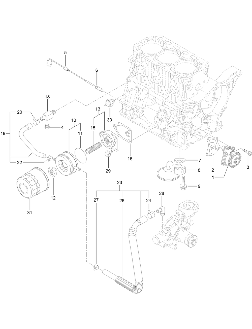 Lubrication And Oil System Assembly Diagram and Parts List for 22370 413000000 - 414487256 Toro Lawn Tractor Accessories