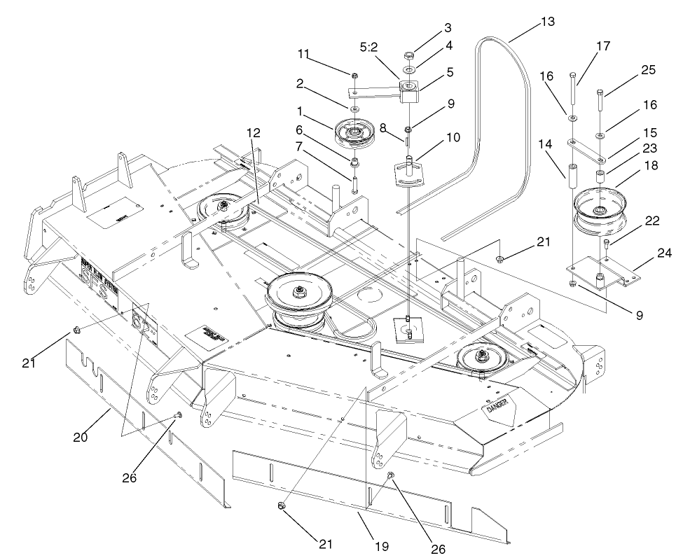 Belt And Idler Arm Assembly Diagram and Parts List for 74236 (220000001-220999999)(2002) Toro Lawn Mower