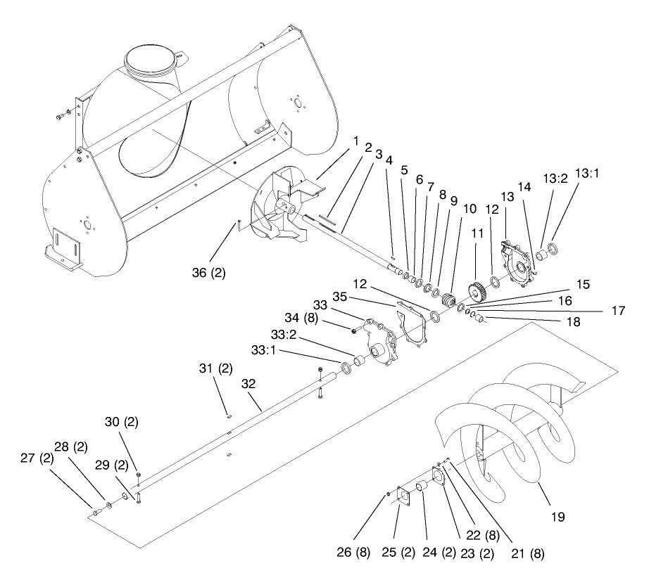 Worm Gear Assembly Diagram and Parts List for 79366 8900501 - 8999999 Toro Lawn Tractor