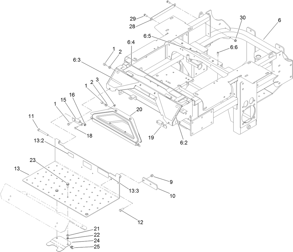 Traction Frame And Floor Pan Assembly Diagram and Parts List for 72264TE 406427909-406429999 Toro Lawn Mower