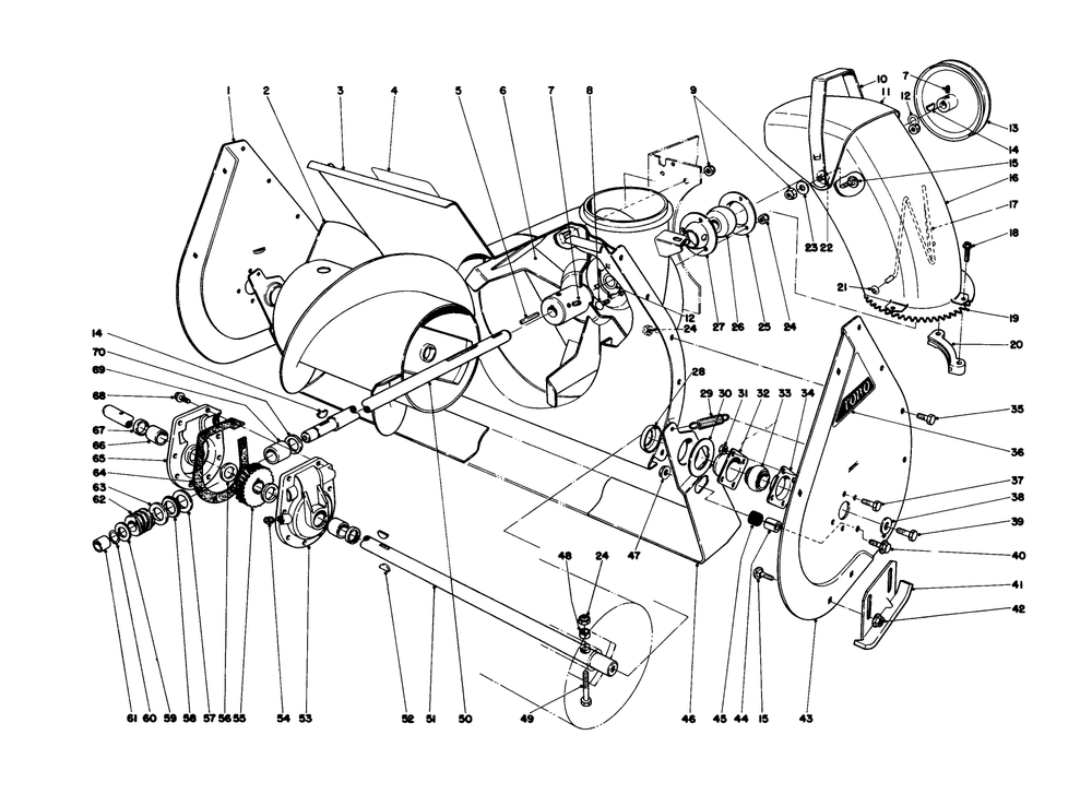Auger Assembly Diagram and Parts List for 38050 5000001 - 5999999 Toro Snow Blower