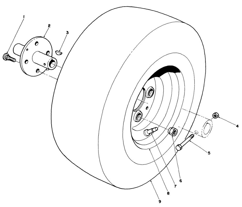 Front Wheel Assembly Diagram and Parts List for 30718 2000001 - 2999999 Toro Lawn Tractor