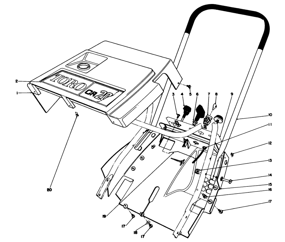 Shroud & Handle Assembly Diagram and Parts List for 38116 8000001 - 8999999 Toro Snow Blower